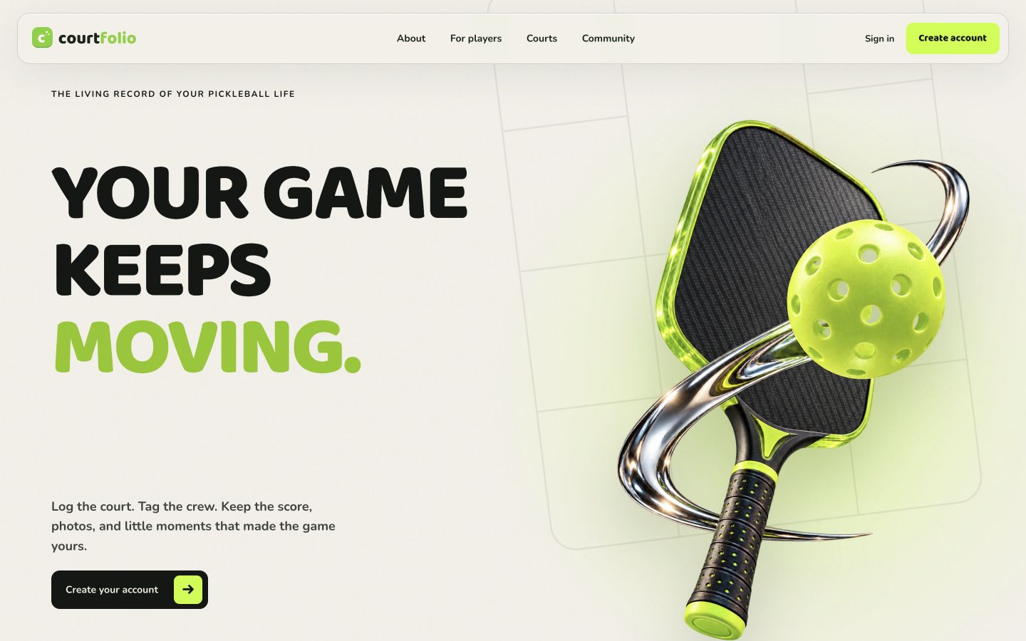 Courtfolio website landing page