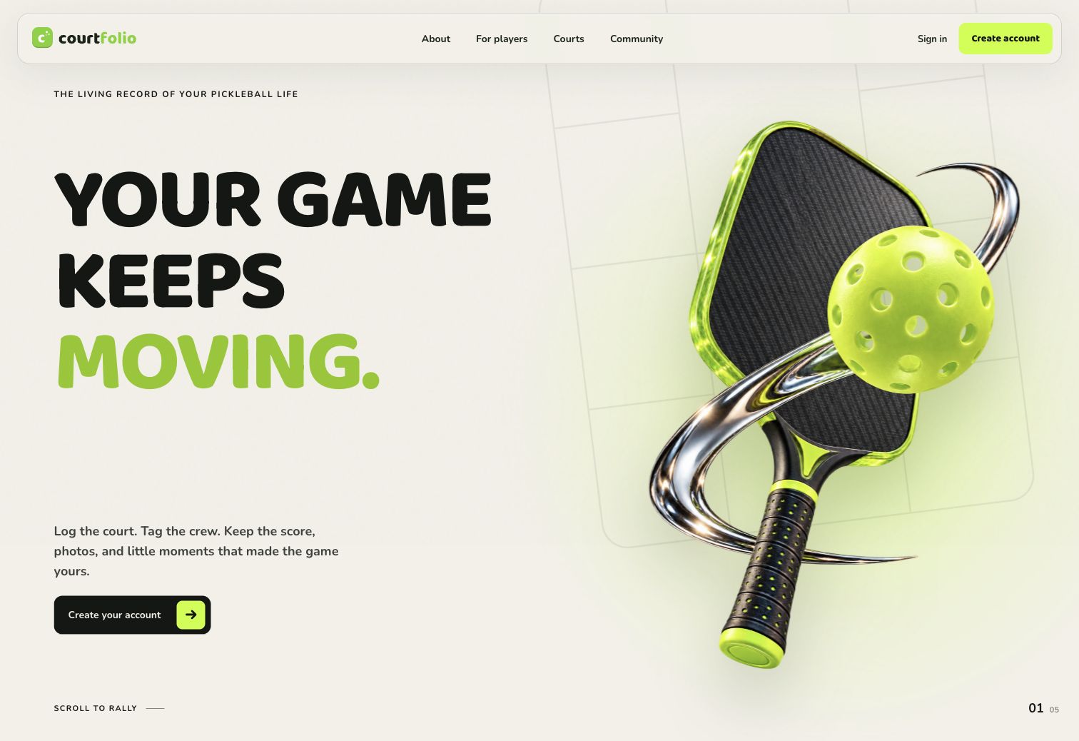 Courtfolio website landing page