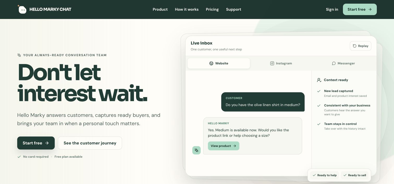 Hello Marky Chat product website design