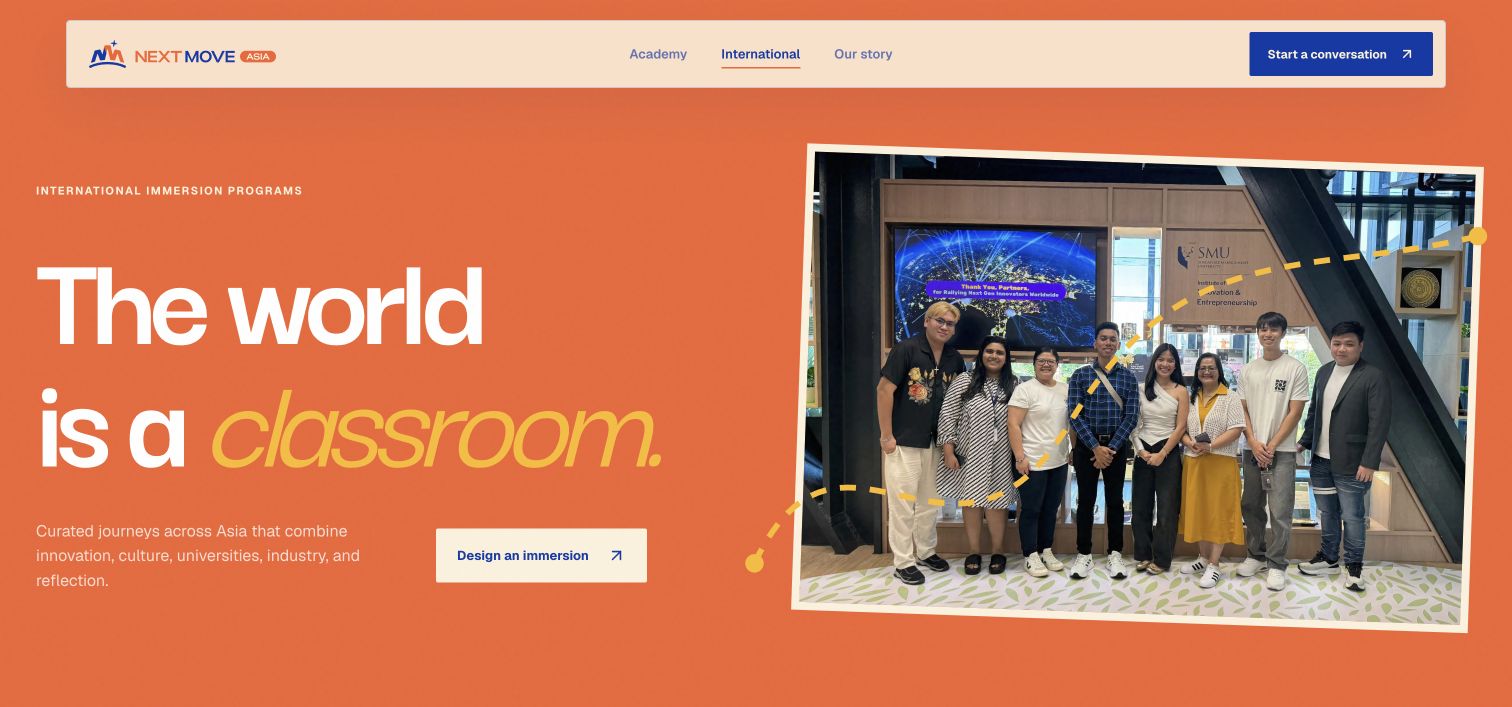 Next Move Asia International immersion website page