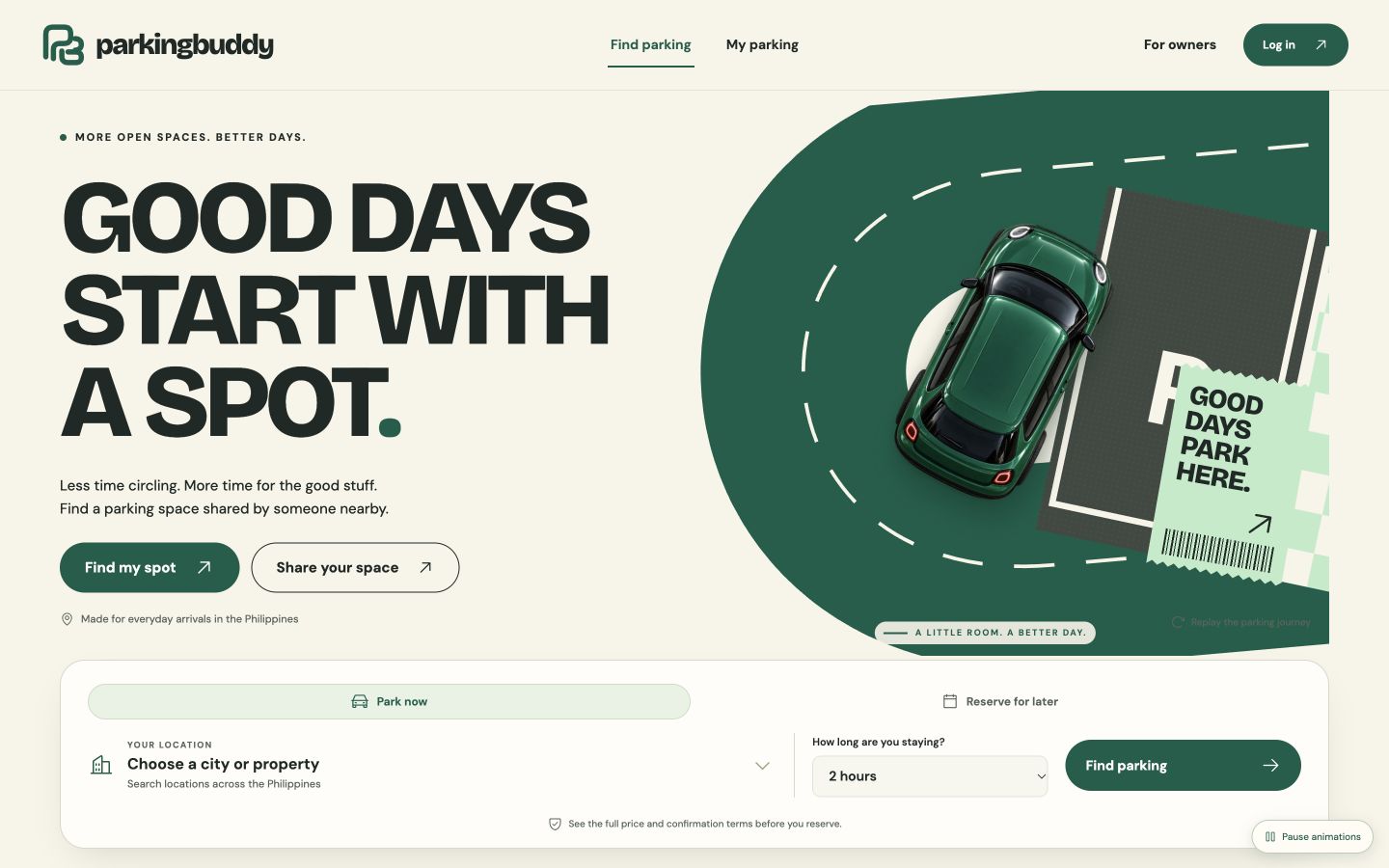 Parking Buddy website landing page
