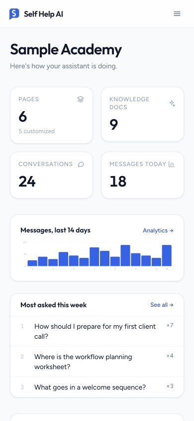SelfHelp AI responsive mobile assistant overview